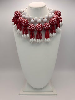 Vintage William De Lillo Rot und Weiß Polka Dot Statement Halskette
