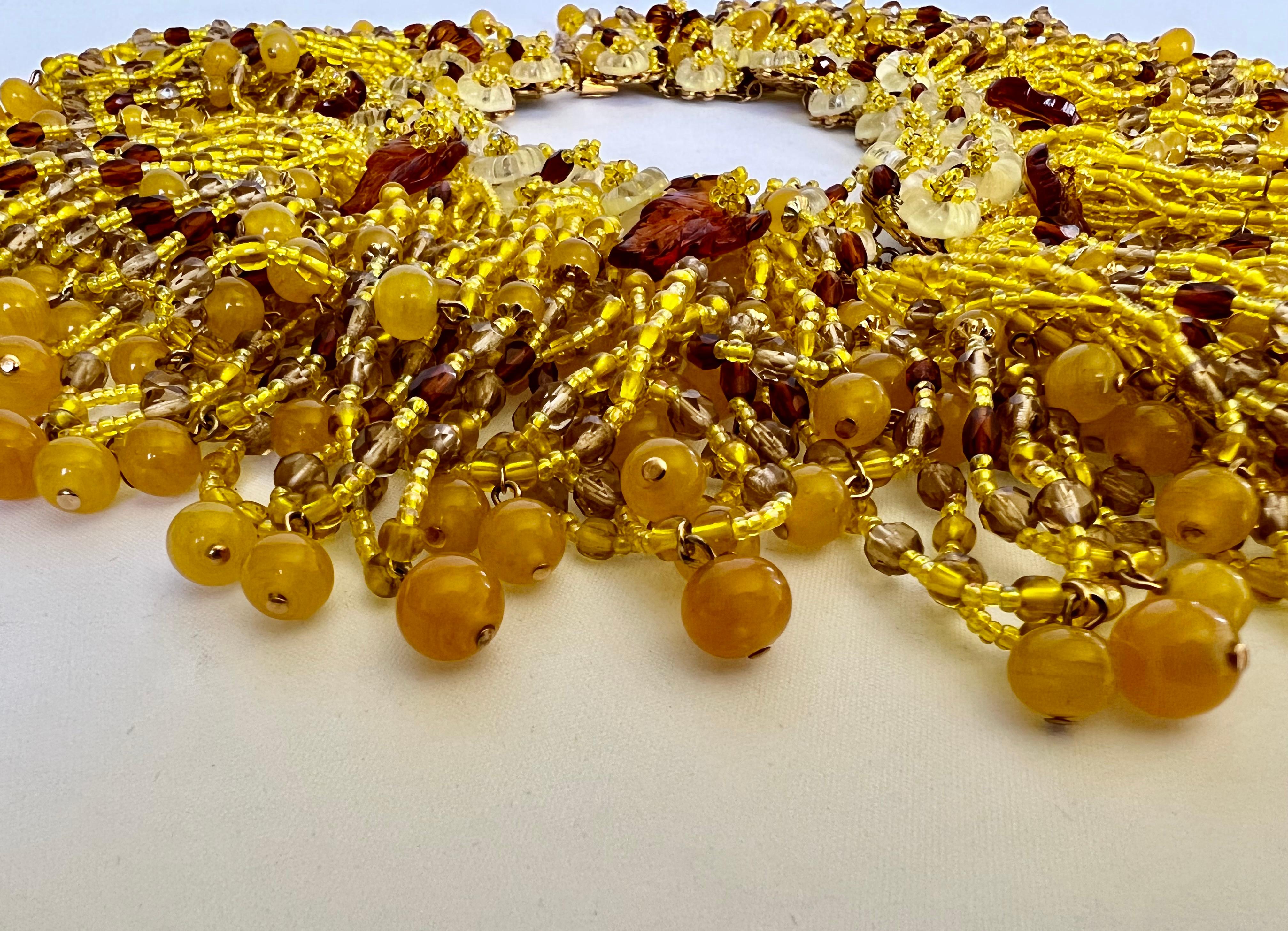 William de Lillo, collier vintage à franges et perles jaunes  Excellent état - En vente à Palm Springs, CA