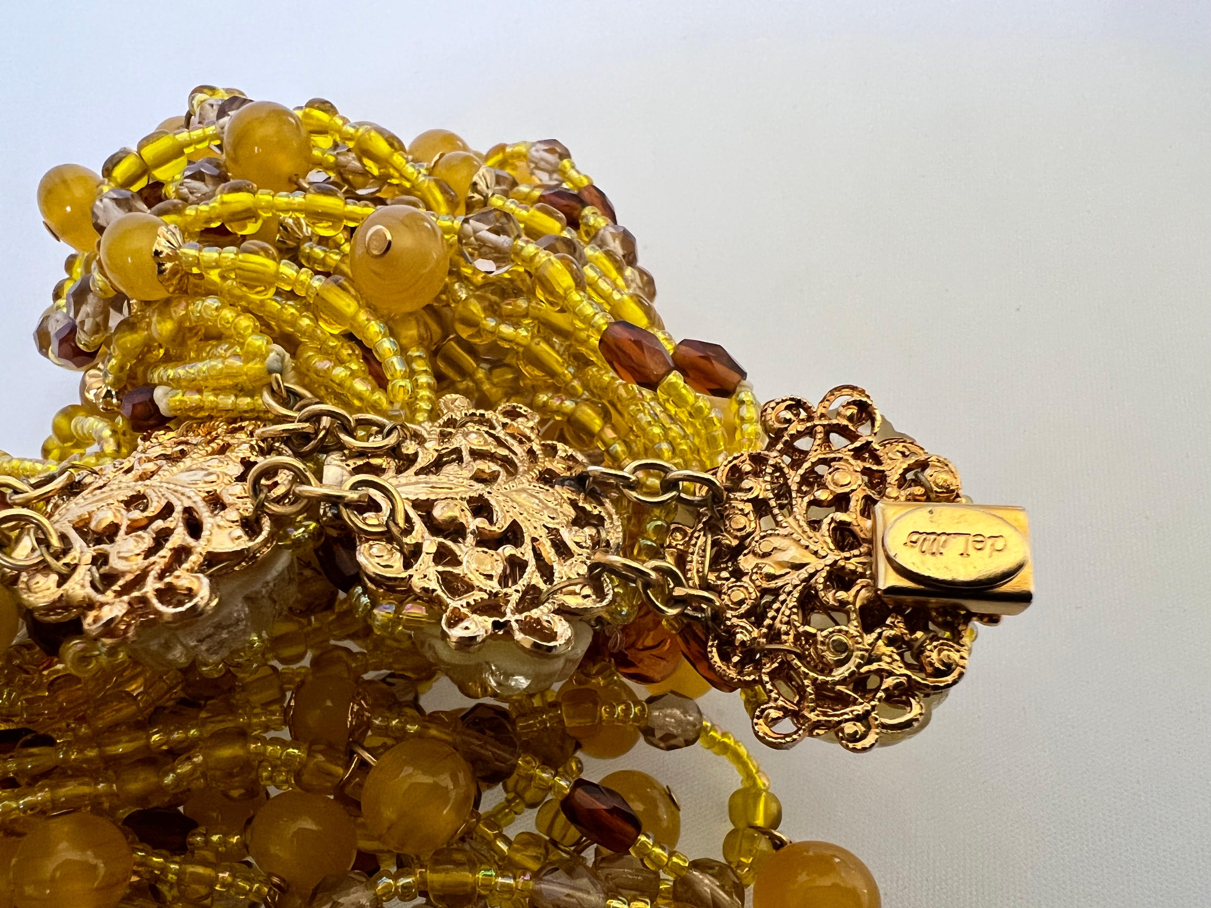 Vintage William de Lillo Yellow Beaded Fringe Leaves Necklace  In Excellent Condition For Sale In Palm Springs, CA