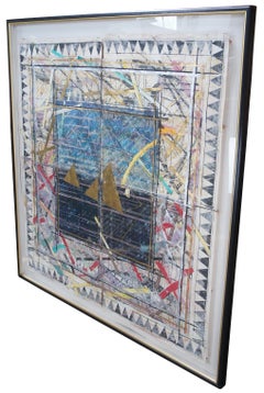 Vintage William Gatewood Mixed Media Diptych Collage Kite & Kimonos 70"