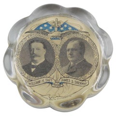 Vintage William Howard Taft and James Sherman Campaign Glass Paperweight, 1908