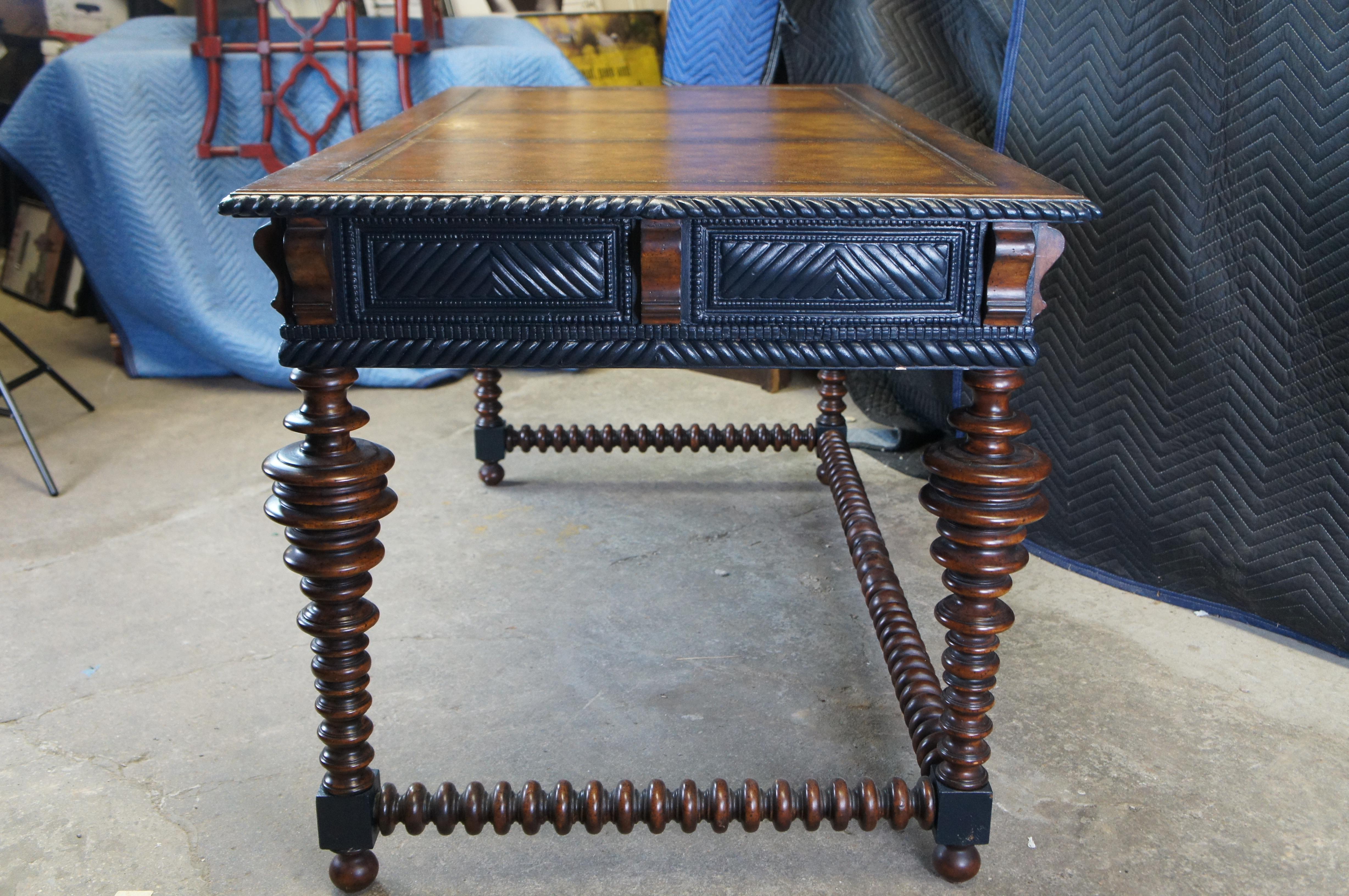 Vintage William & Mary Style Mahogany Tooled Leather Library Table Desk 56