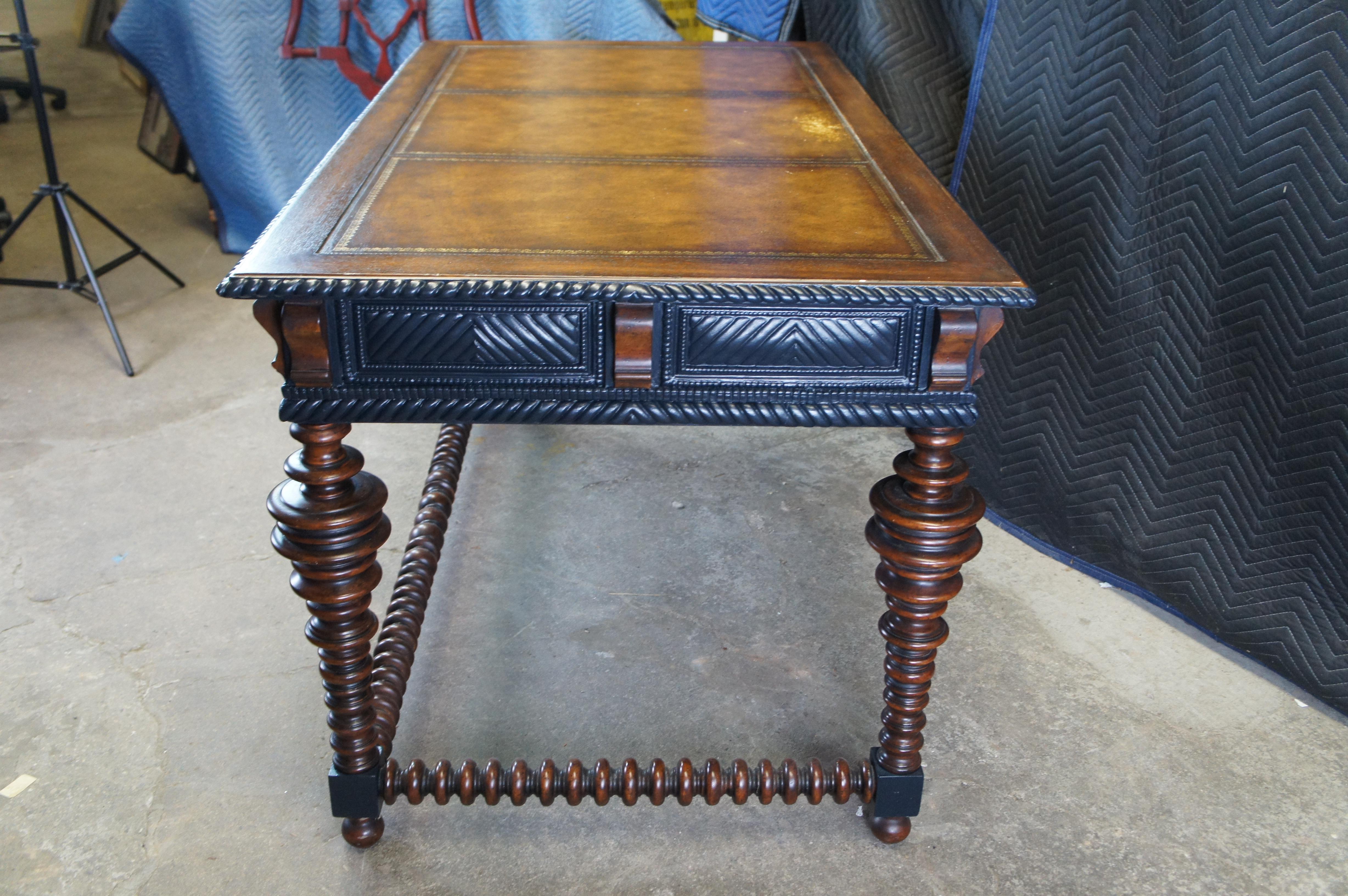 Vintage William & Mary Style Mahogany Tooled Leather Library Table Desk 56