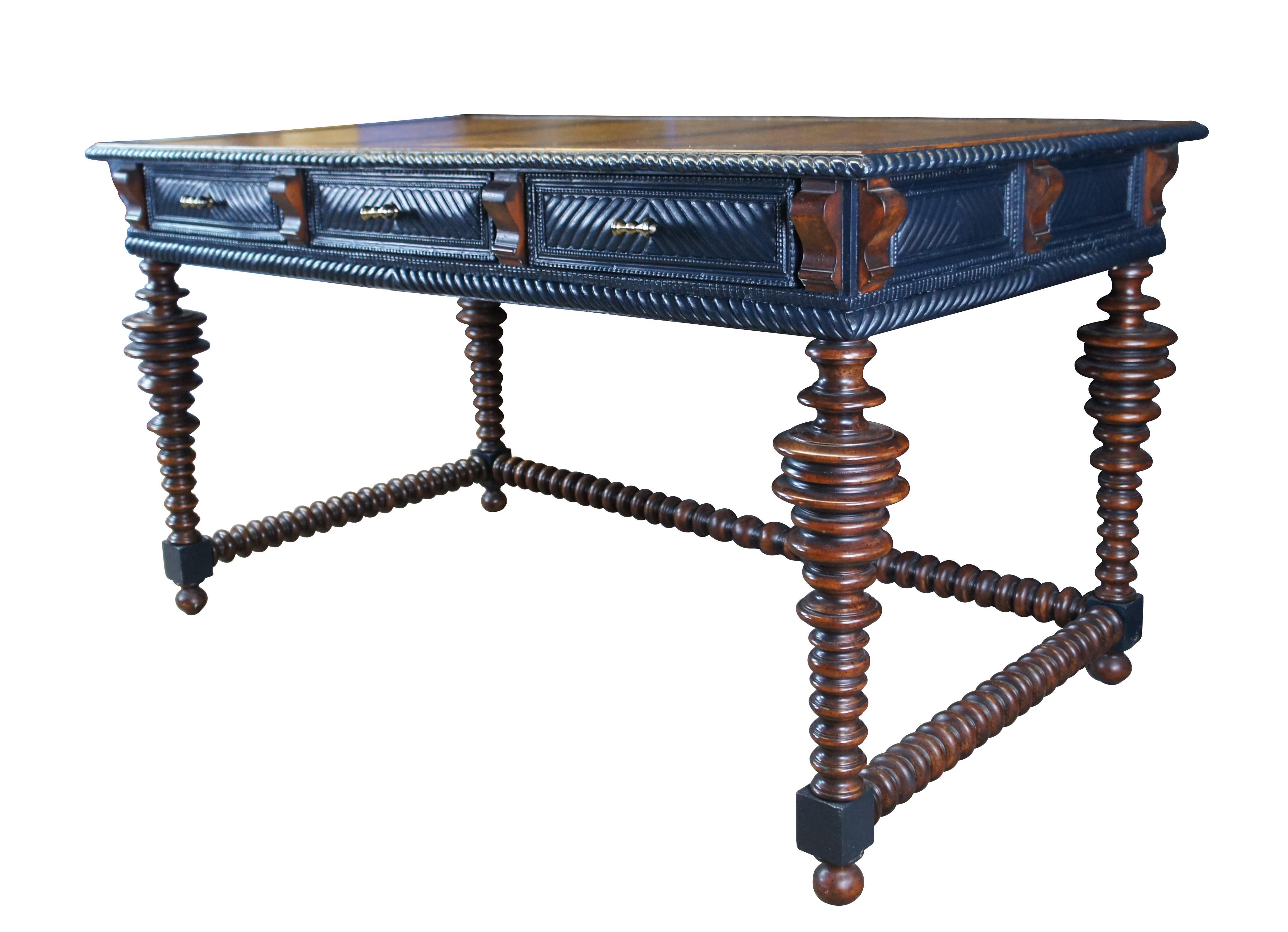 William and Mary Vintage William & Mary Style Mahogany Tooled Leather Library Table Desk 56