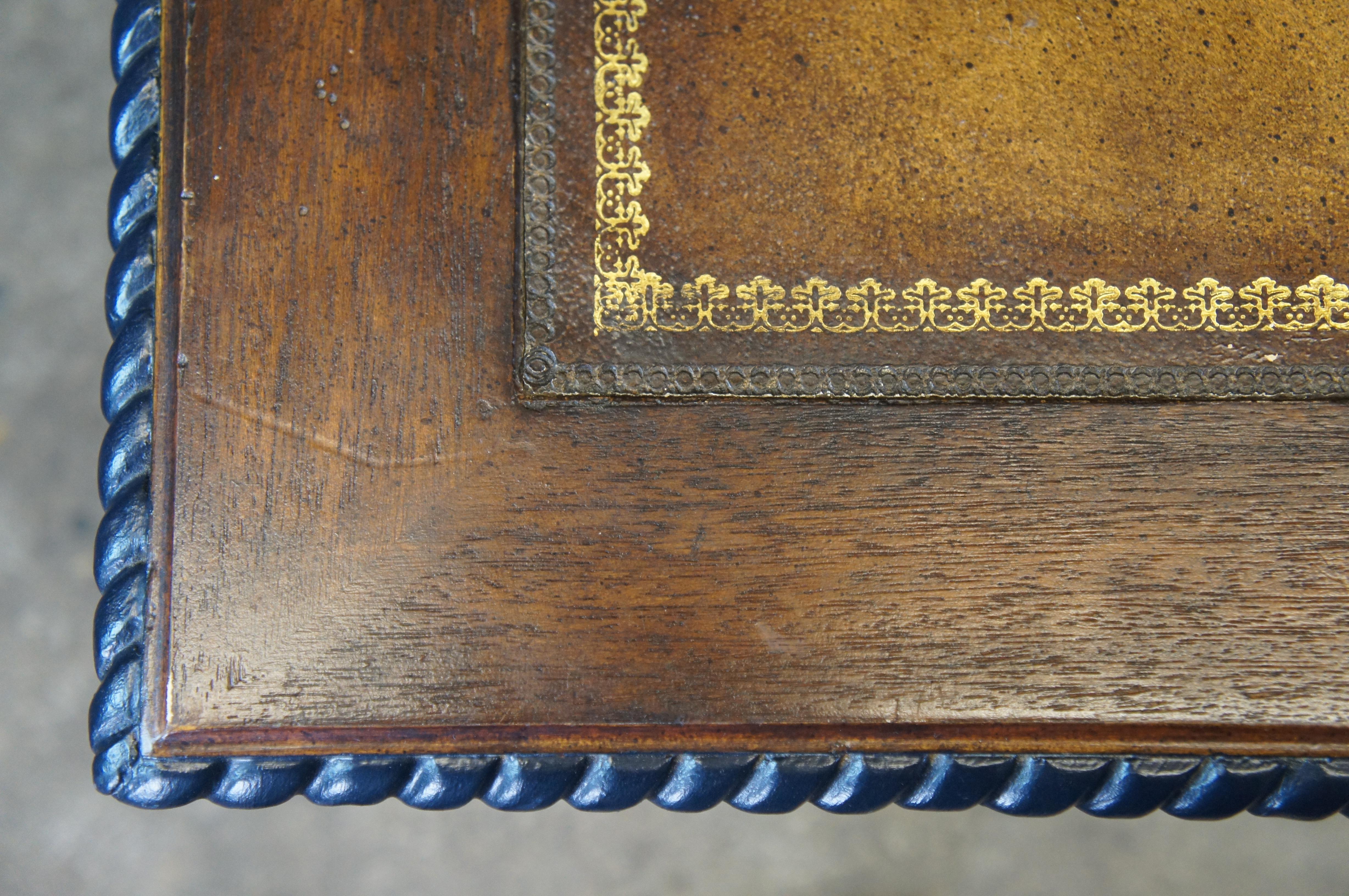 20th Century Vintage William & Mary Style Mahogany Tooled Leather Library Table Desk 56