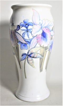 Vintage William Moorcroft White Art Pottery Vase with an Iris or Orchid Motif