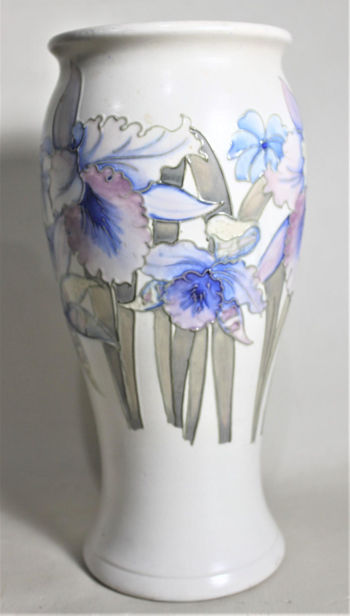Vintage William Moorcroft White Art Pottery Vase with an Iris or Orchid