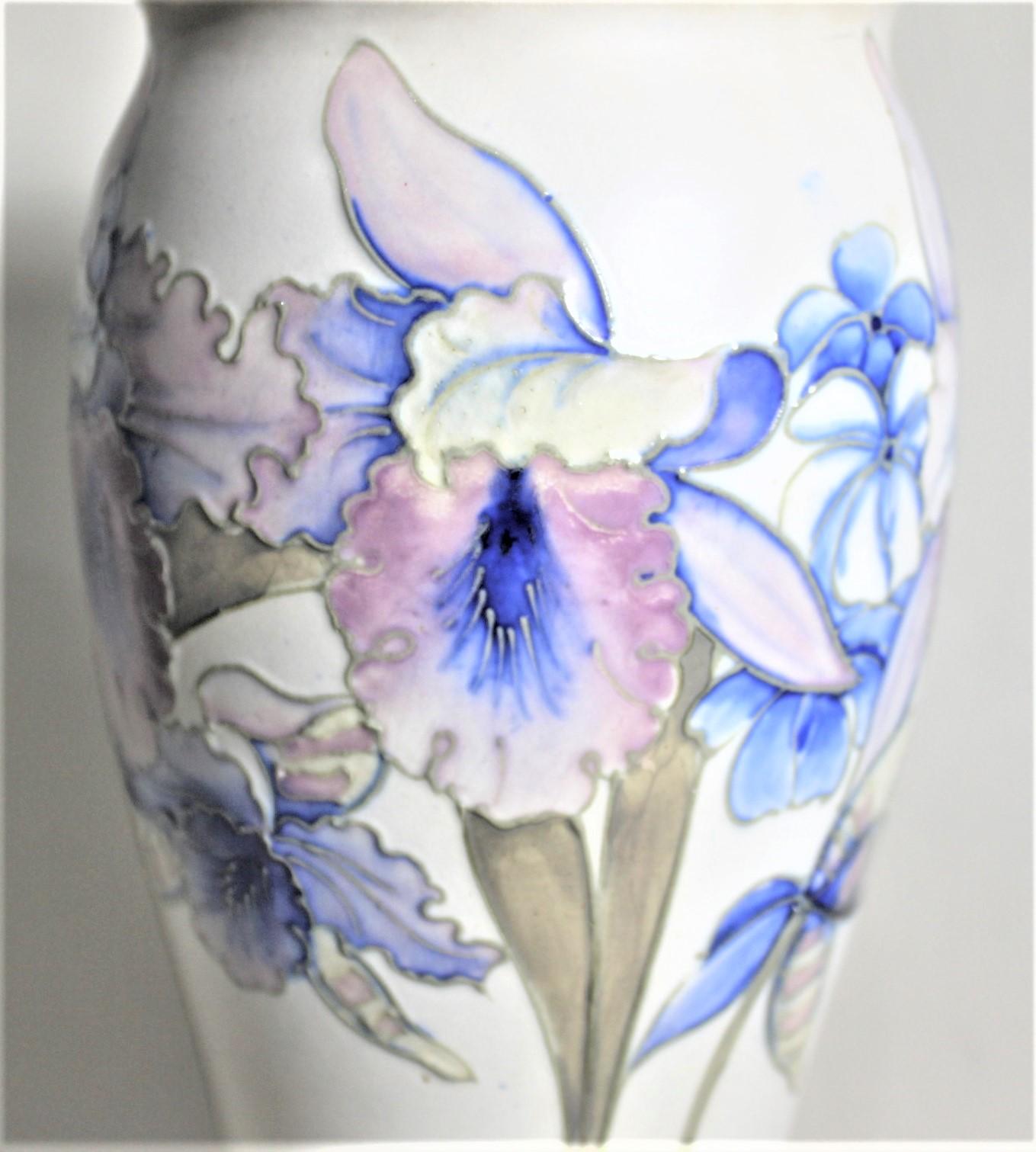 Vintage William Moorcroft White Art Pottery Vase with an Iris or Orchid