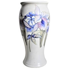 Vintage William Moorcroft White Art Pottery Vase with an Iris or Orchid Motif