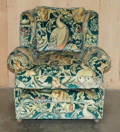 ViNTAGE WILLIAM MORRIS FOREST VELVET 1960'S CLUB ARMCHAIR WITH FEATHER CUSHIONS