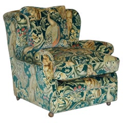 ViNTAGE WILLIAM MORRIS FOREST VELVET 1960'S CLUB ARMCHAIR WITH FEATHER CUSHIONS