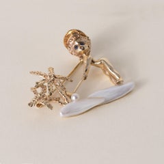 Vintage William Ruser Angel Island Golfer Pearl Brooch