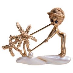 Vintage William Ruser Angel Island Golfer Pearl Brooch Vintage William Ruser Angel Island Golfer Pearl Brooch