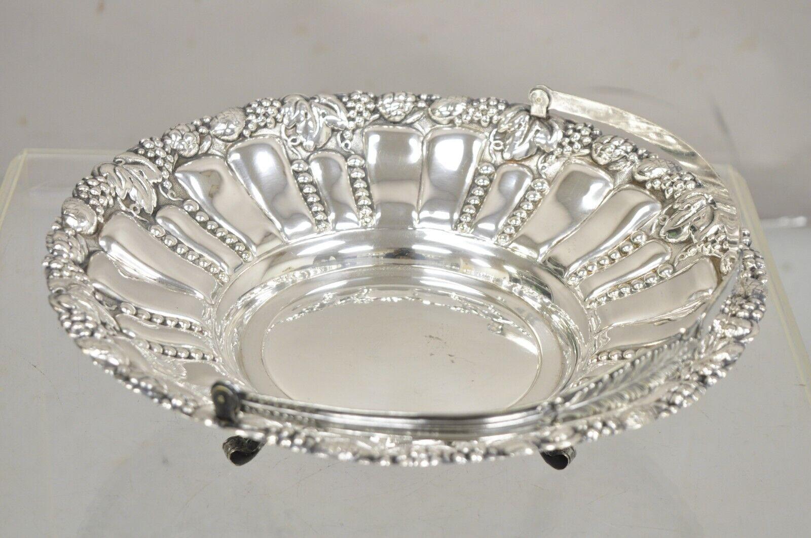 Vintage William Adams Co Spain Victorian Silver Plated Repousse Footed Fruit Bow For Sale 1