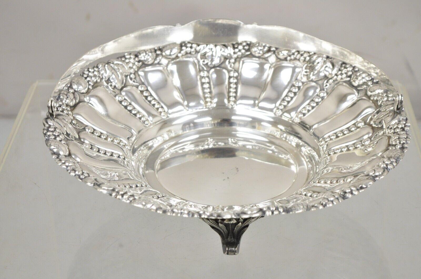 Vintage William Adams Co Spain Victorian Silver Plated Repousse Footed Fruit Bow For Sale 3
