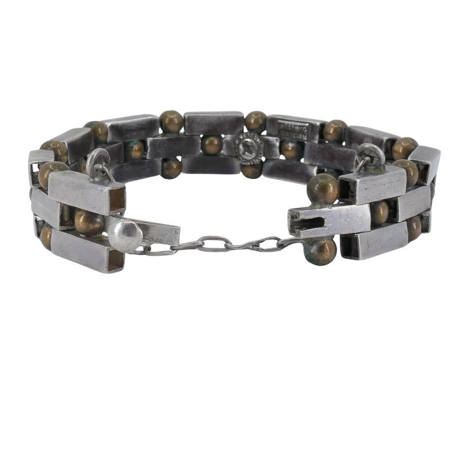 Vintage William Spratling Mexico Silver Bronze Bracelet For Sale 1