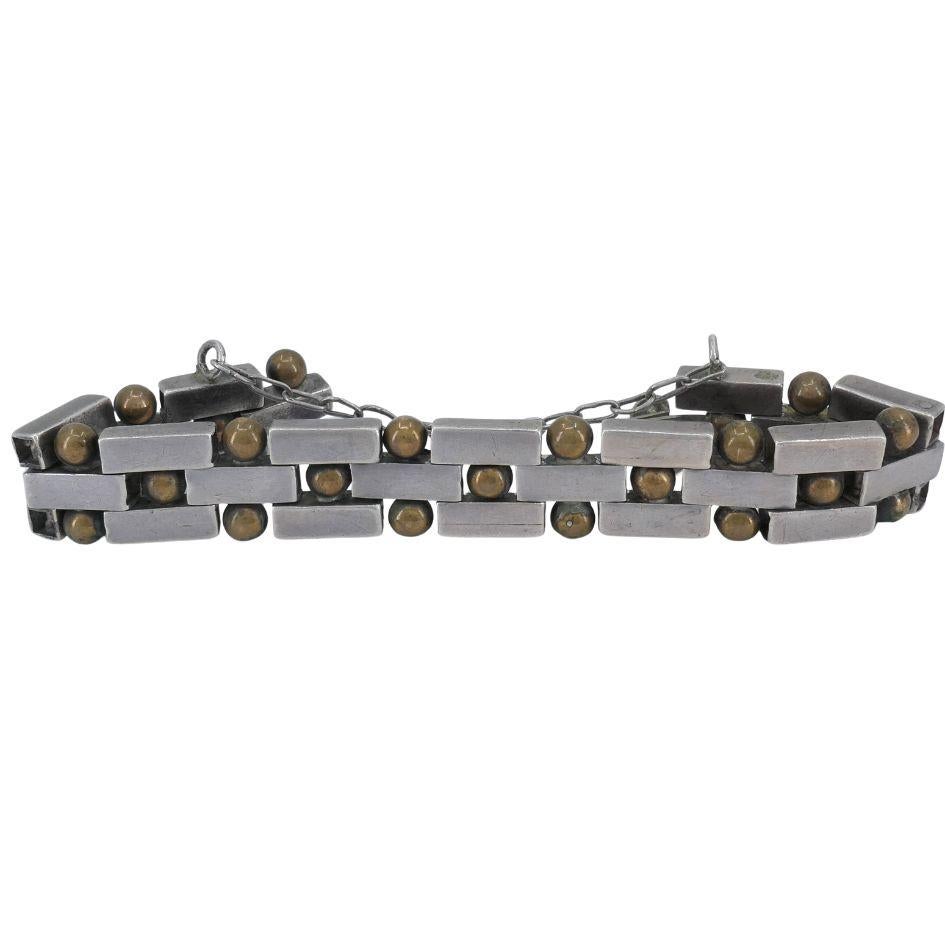 Vintage William Spratling Mexico Silver Bronze Bracelet For Sale 4