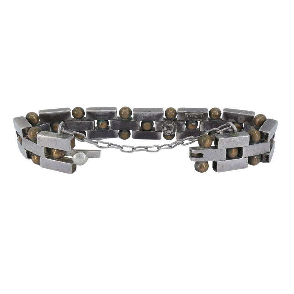 Vintage William Spratling Mexico Silver Bronze Bracelet For Sale 5