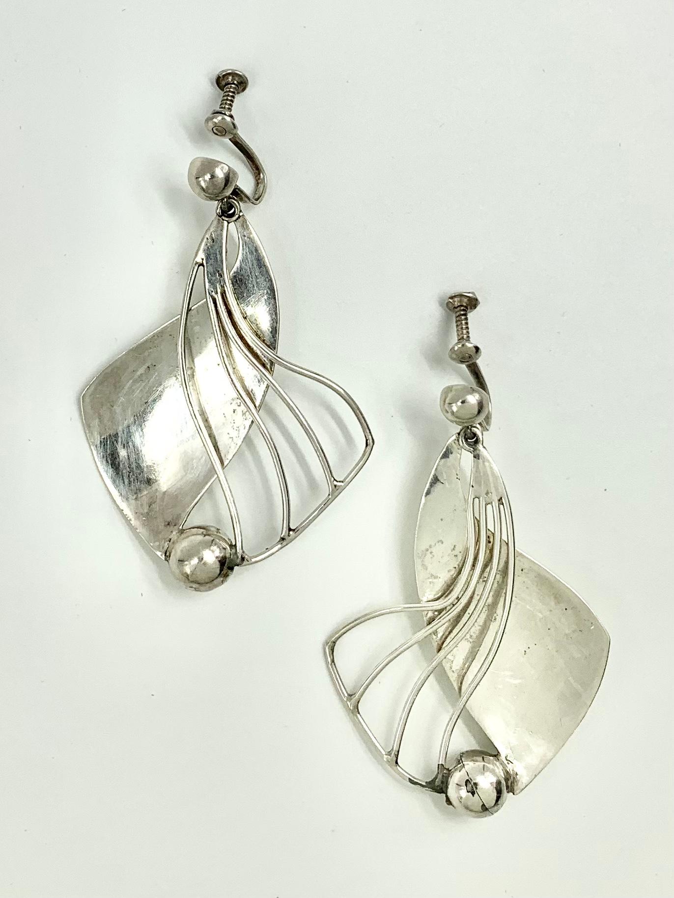 Vintage William Spratling Sterling Silver Large Mexican Modernist Earrings For Sale 3
