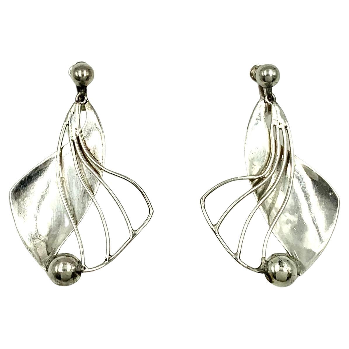 Pendientes modernistas mexicanos grandes de plata de ley vintage William Spratling