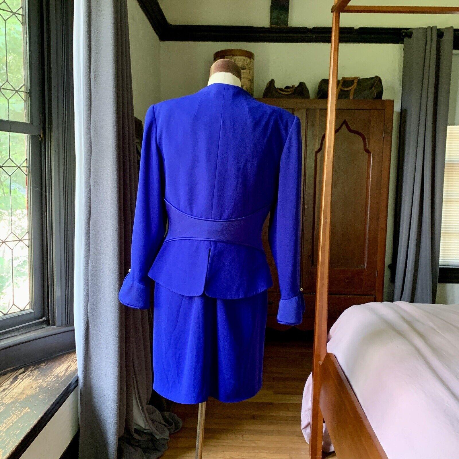 Vintage TRAVILLA Dress Jacket Ensemble Blue Rhinestones Satin 10 For Sale 8