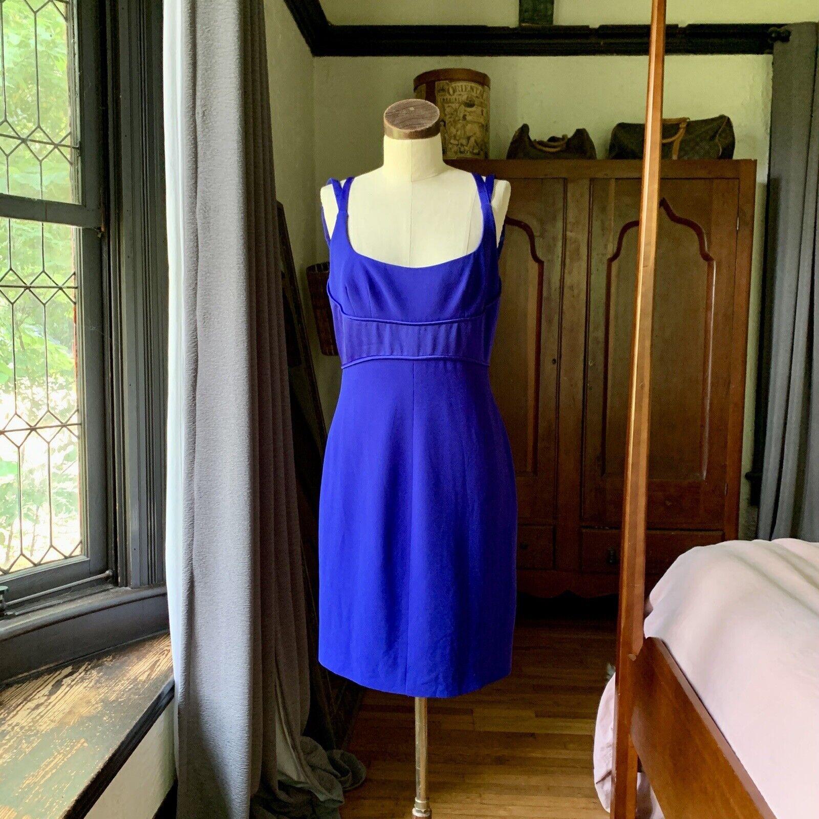 TRAVILLA - Ensemble robe et veste vintage en satin bleu avec strass, taille 10 Pour femmes en vente