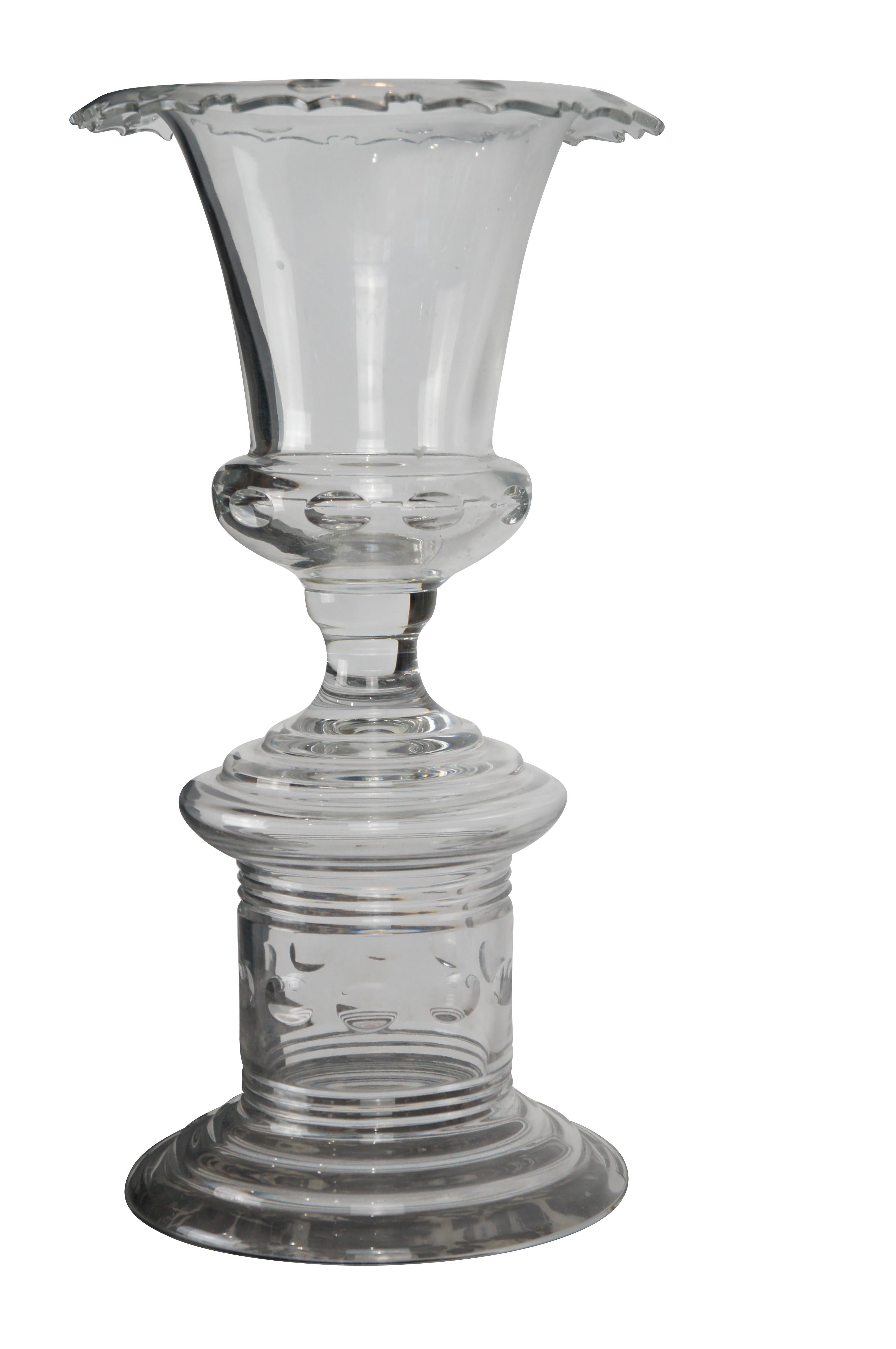 Neoclassical Vintage William Yeoward Jenkins Large Cut Crystal Footed Trophy Flower Vase 18