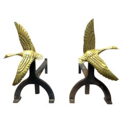 Vintage Williamsburg Brass Company Flying Geese Andirons