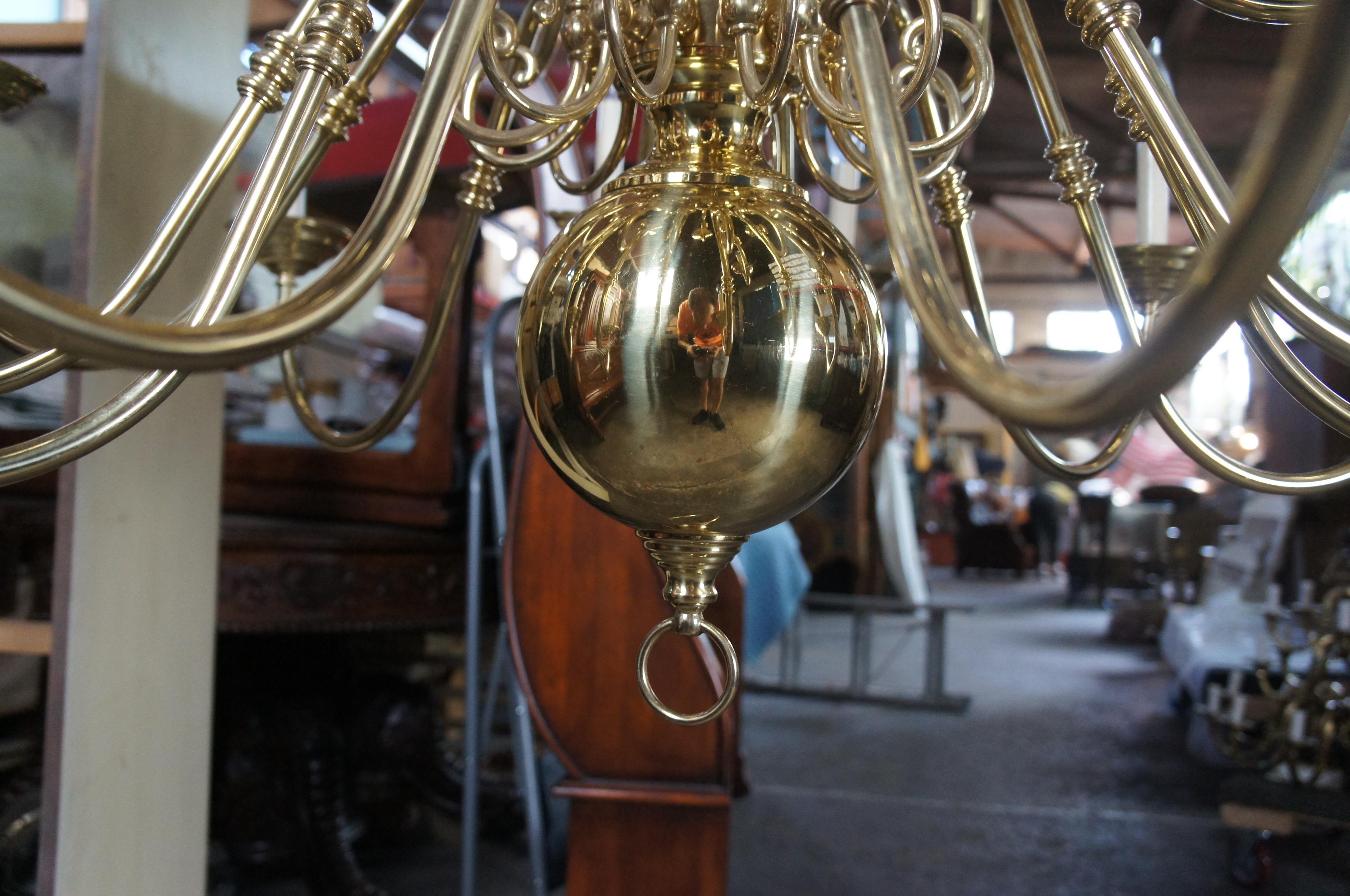 Vintage Williamsburg Colonial Revival 24 Arm Polished Brass Chandelier 40