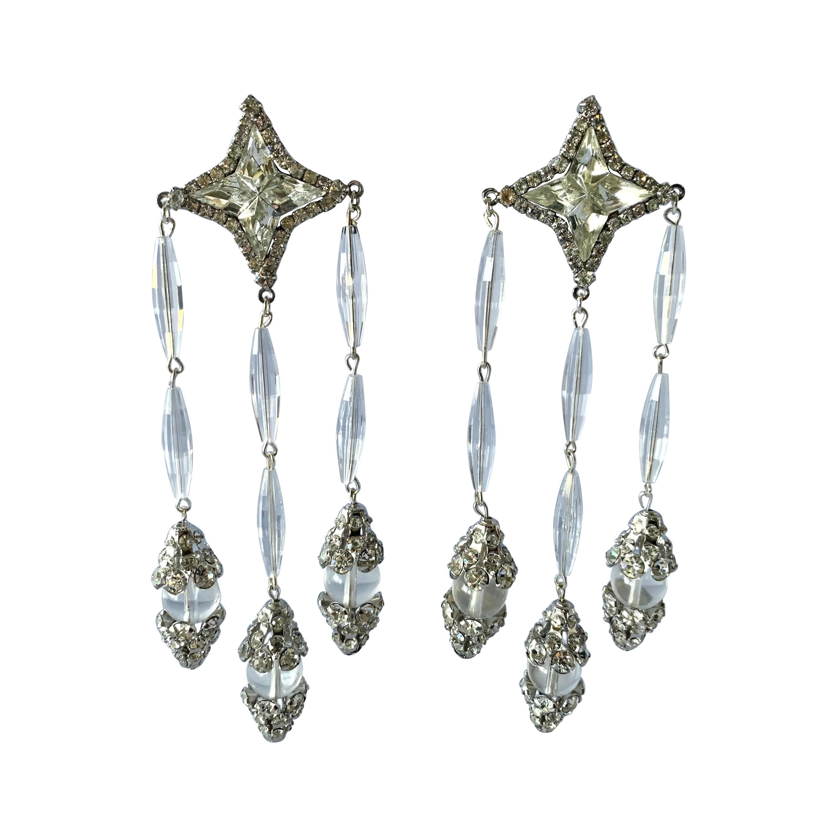 Vintage Willian de Lillo Star Diamante Chandelier Statement Earrings