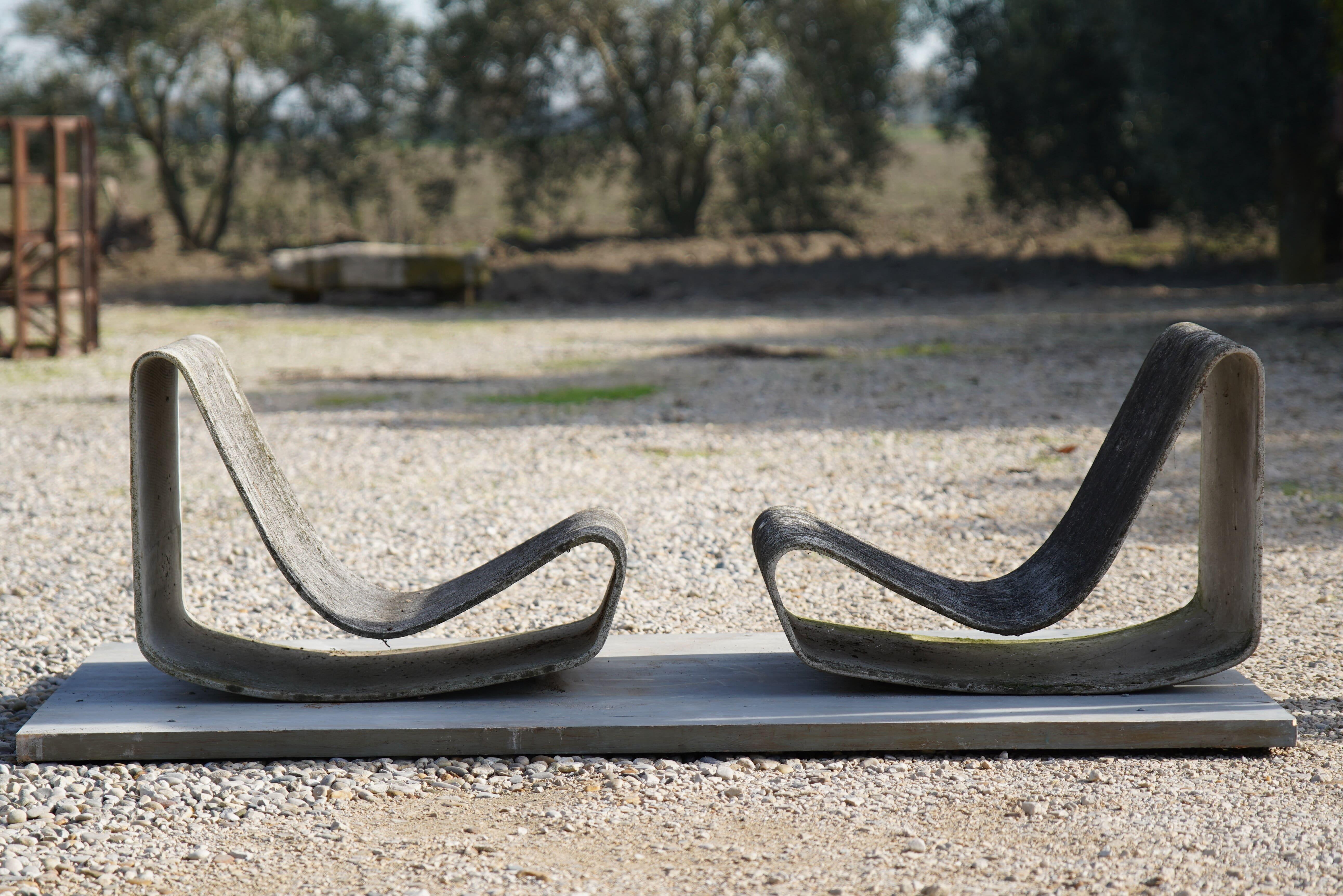 Mid-Century Modern Vintage Pair of Willy Guhl Concrete Loop Chairs, 1960s, Switzerland 
