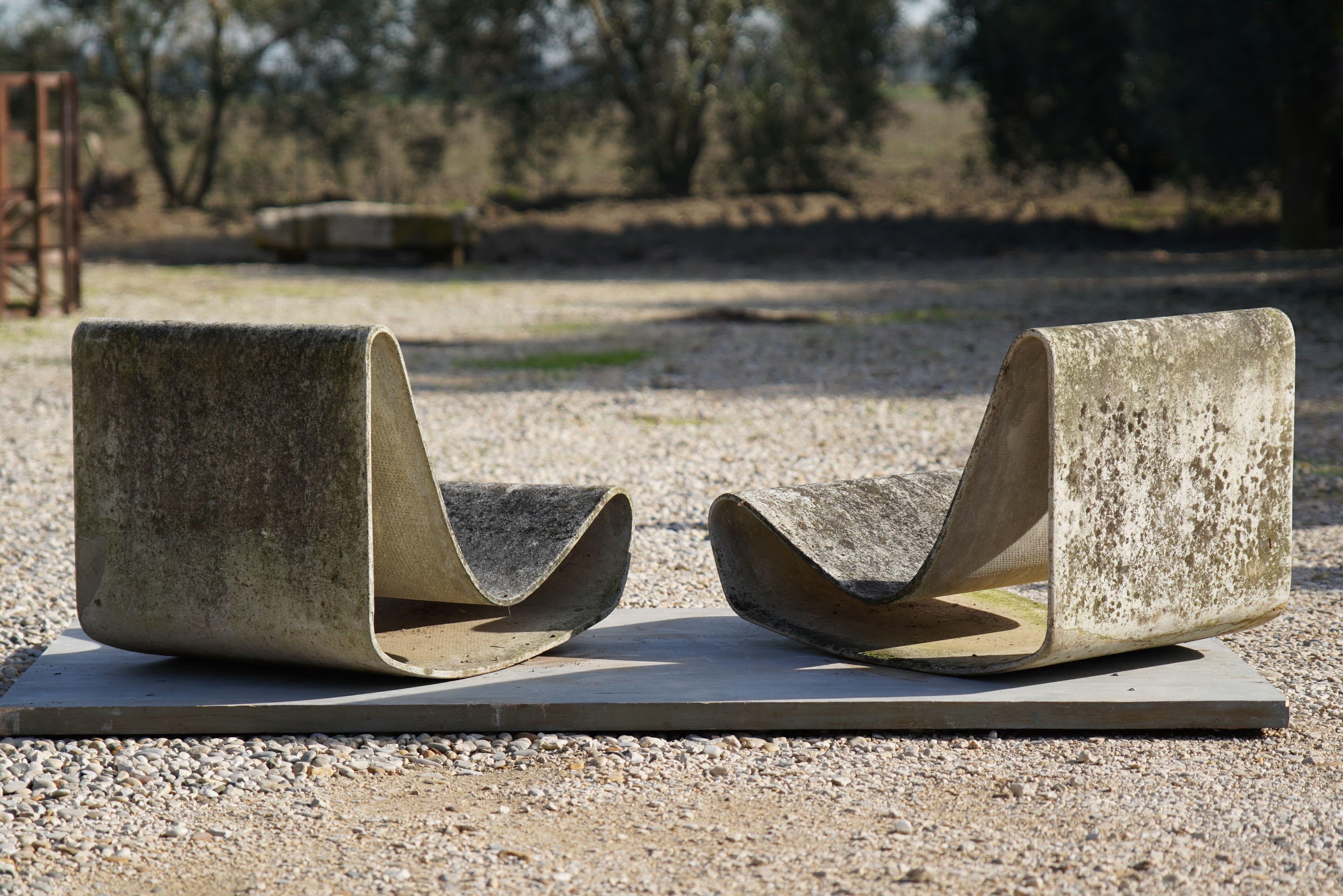 Cement Vintage Pair of Willy Guhl Concrete Loop Chairs, 1960s, Switzerland 