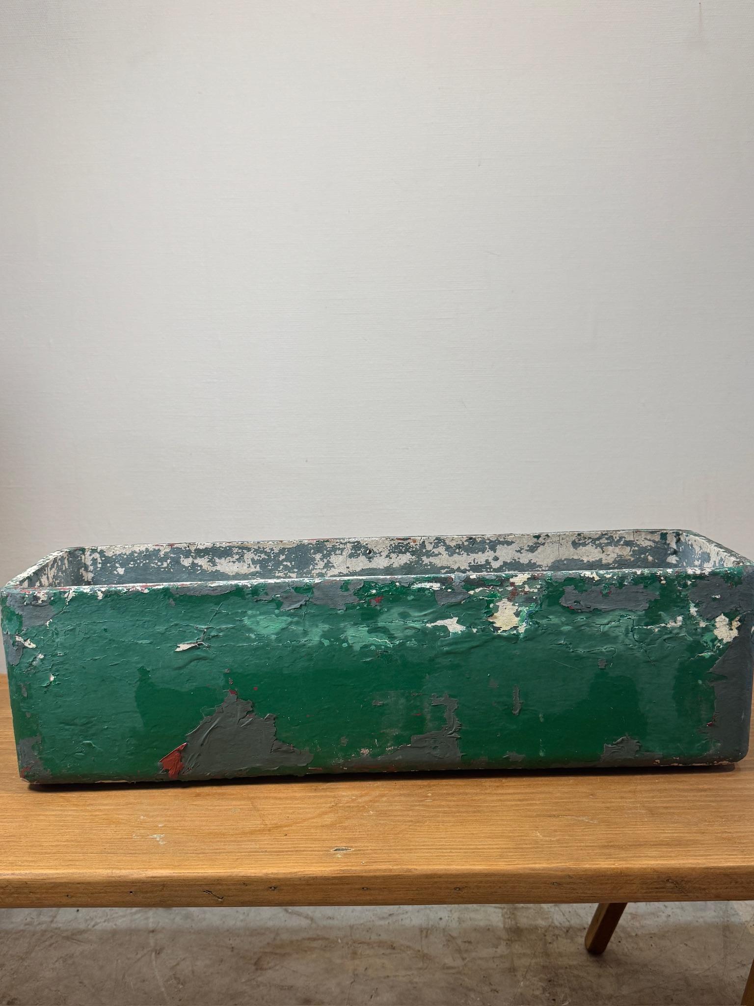 Mid-Century Modern Vintage Willy Guhl Fiber Cement Planter Rectangular with Distressed Green Paint For Sale