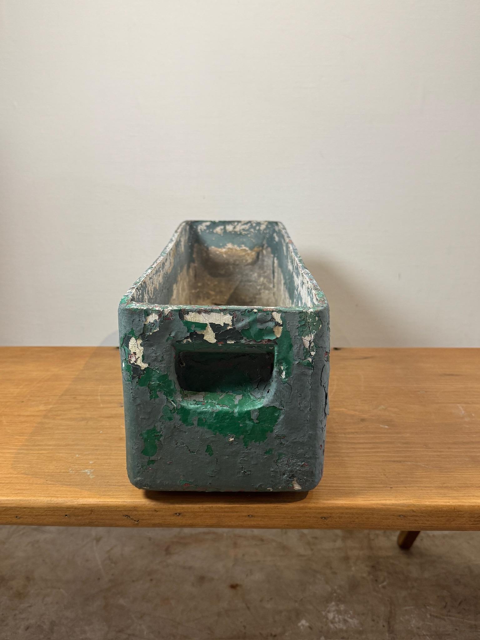 Swiss Vintage Willy Guhl Fiber Cement Planter Rectangular with Distressed Green Paint For Sale