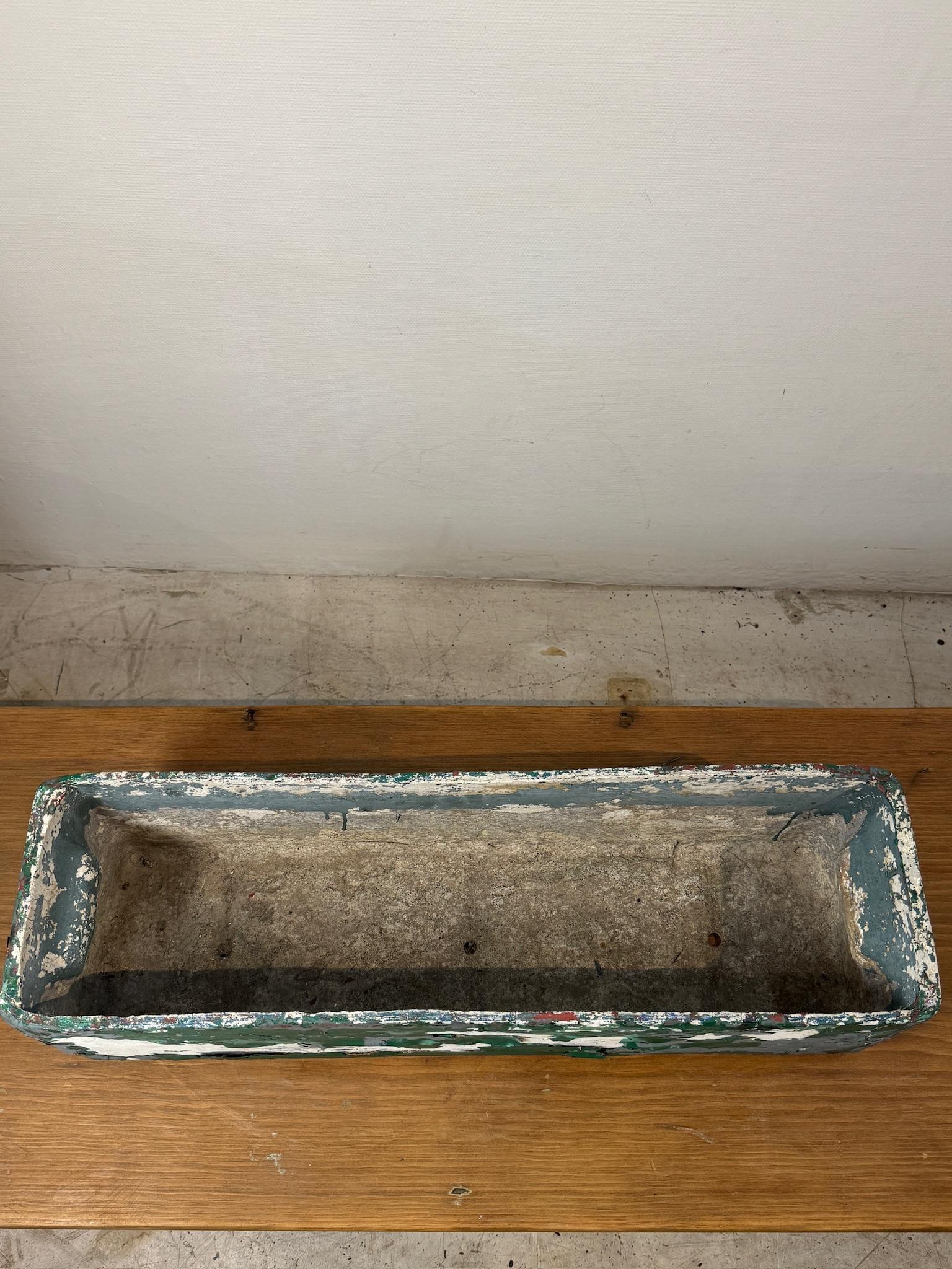 Cast Vintage Willy Guhl Fiber Cement Planter Rectangular with Distressed Green Paint For Sale