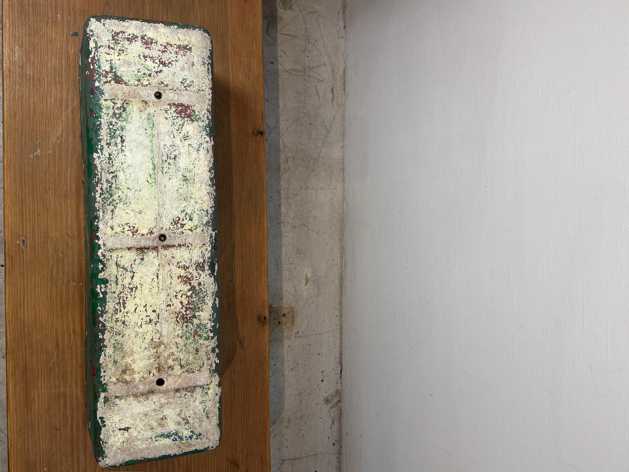 Vintage Willy Guhl Fiber Cement Planter Rectangular with Distressed Green Paint In Good Condition For Sale In West Hollywood, CA