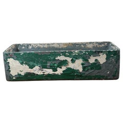 Jardinière vintage rectangulaire Willy Guhl en fibre de verre avec peinture verte vieillie