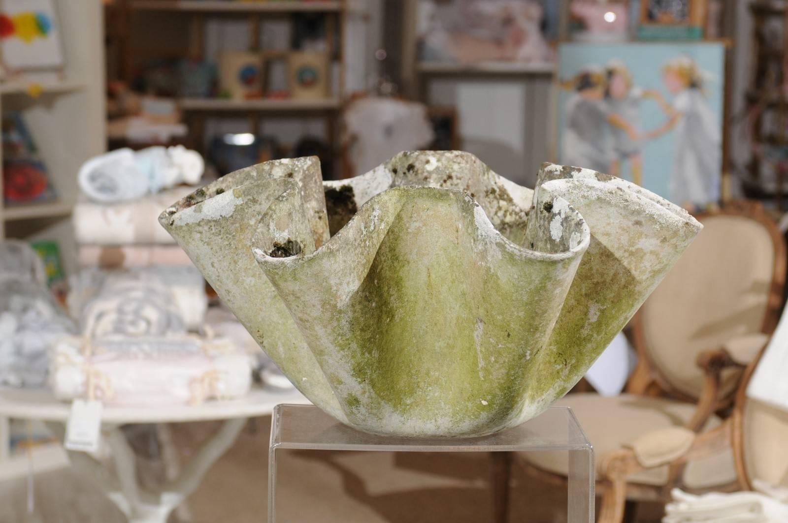 A small size vintage Willy Guhl 'Mouchoir' handkerchief concrete planter from the mid 20th century. We make a beeline for anything Willy Guhl the minute we see it! This unusually shaped concrete planter is called a 