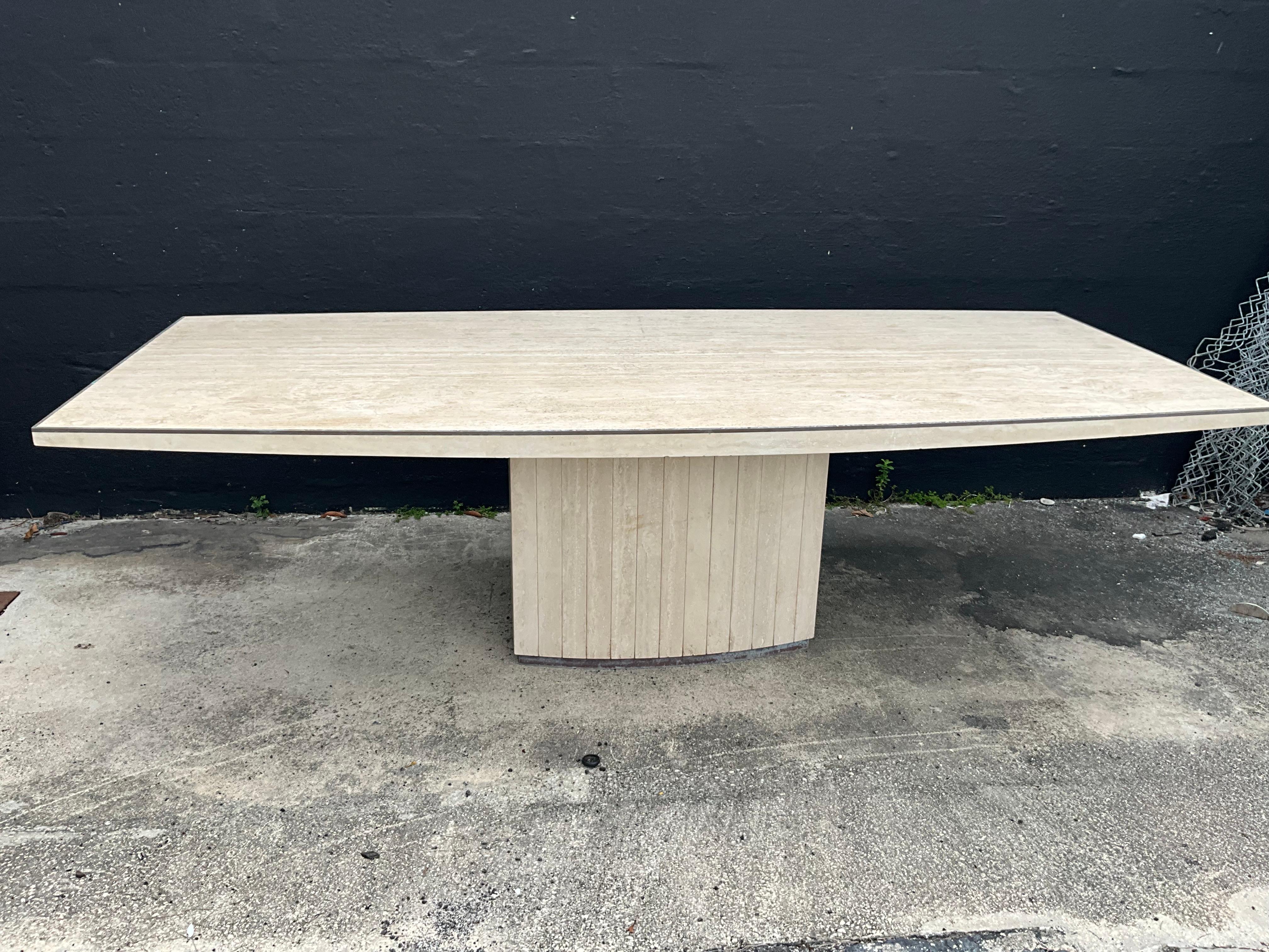 Vintage Willy Rizzo für Jean Charles Esszimmer Sockel Tisch Travertin im Angebot 2