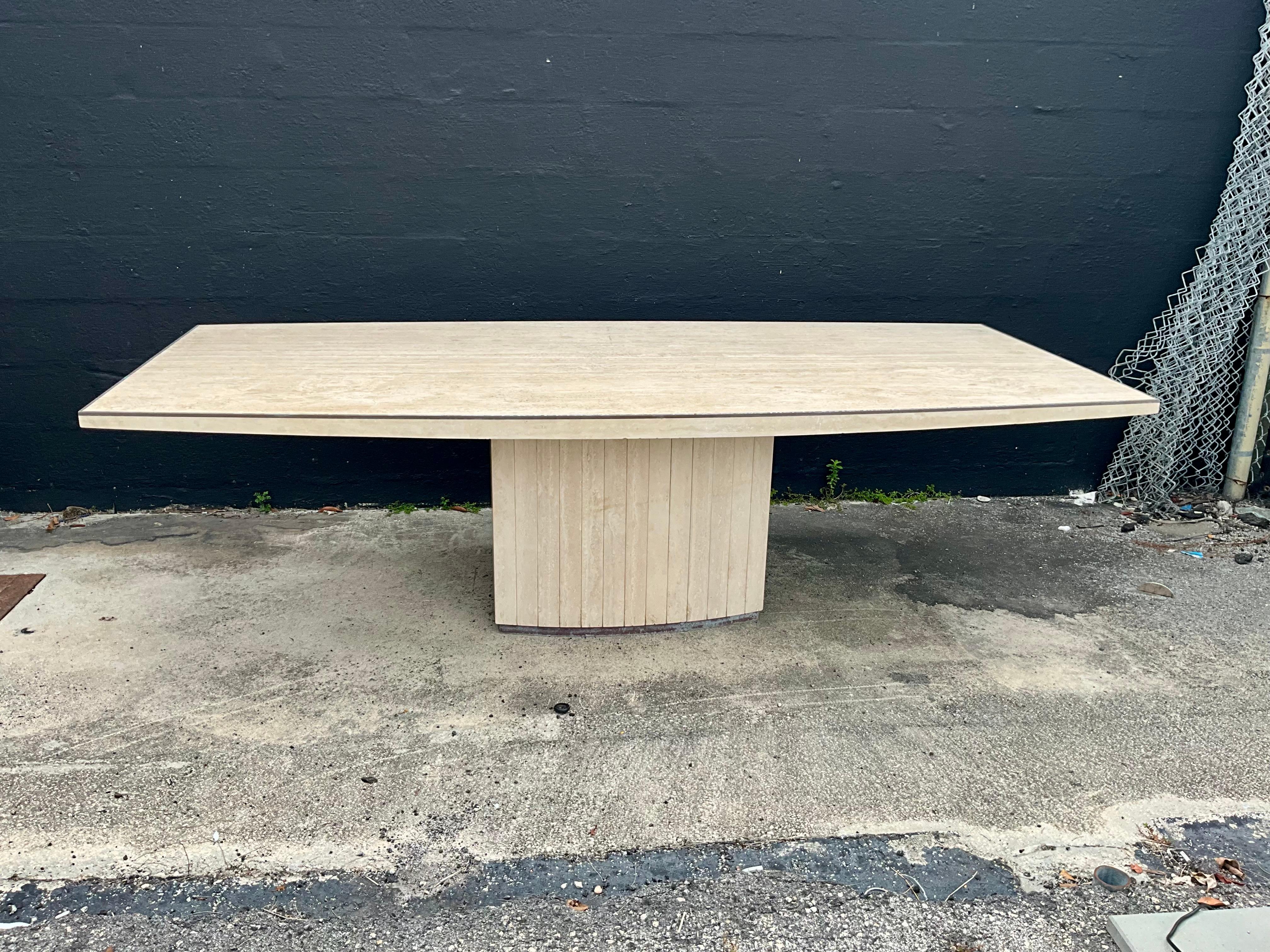 Vintage Willy Rizzo für Jean Charles Esszimmer Sockel Tisch Travertin im Angebot 3