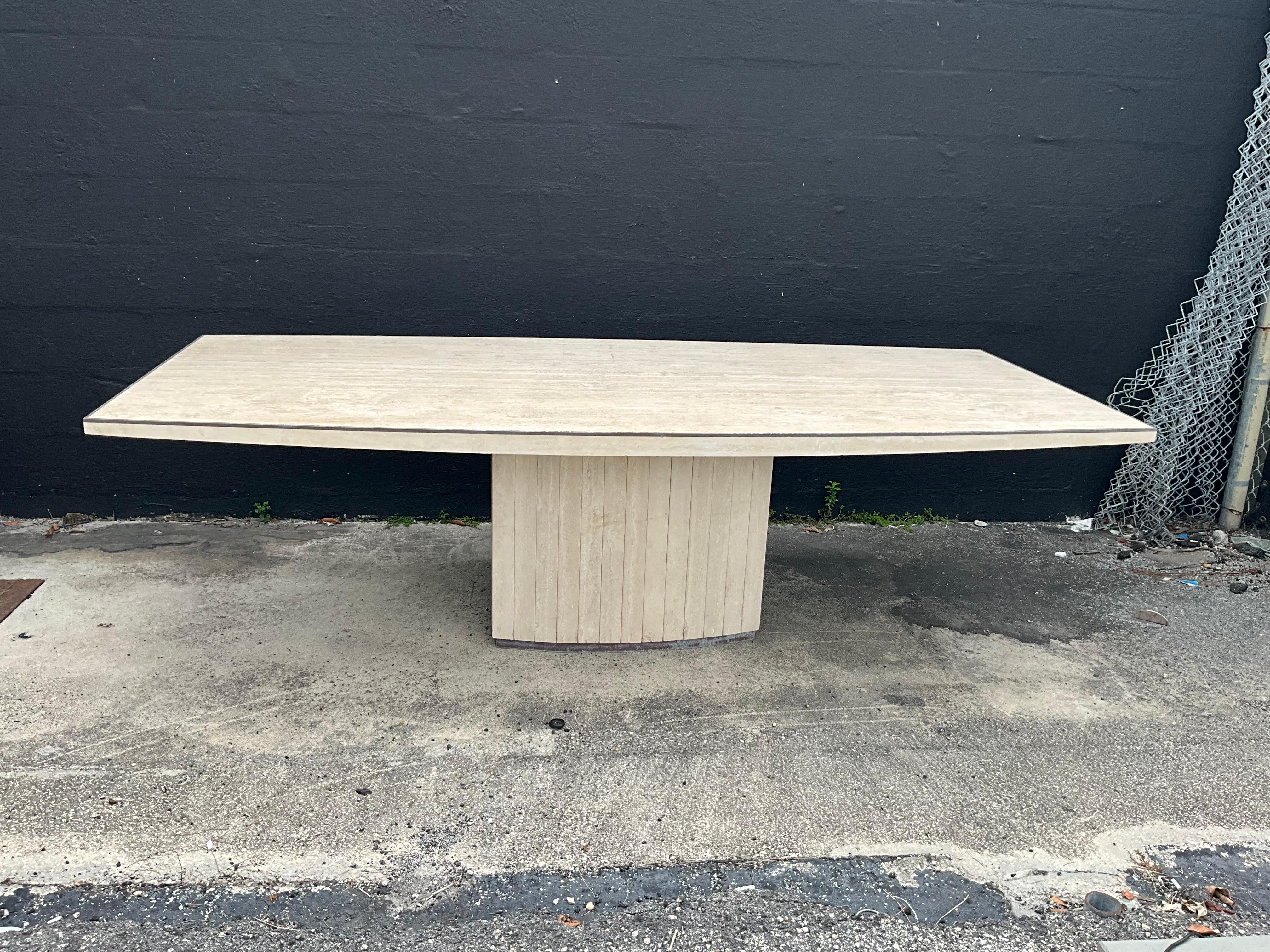 Vintage Willy Rizzo für Jean Charles Esszimmer Sockel Tisch Travertin im Angebot 4