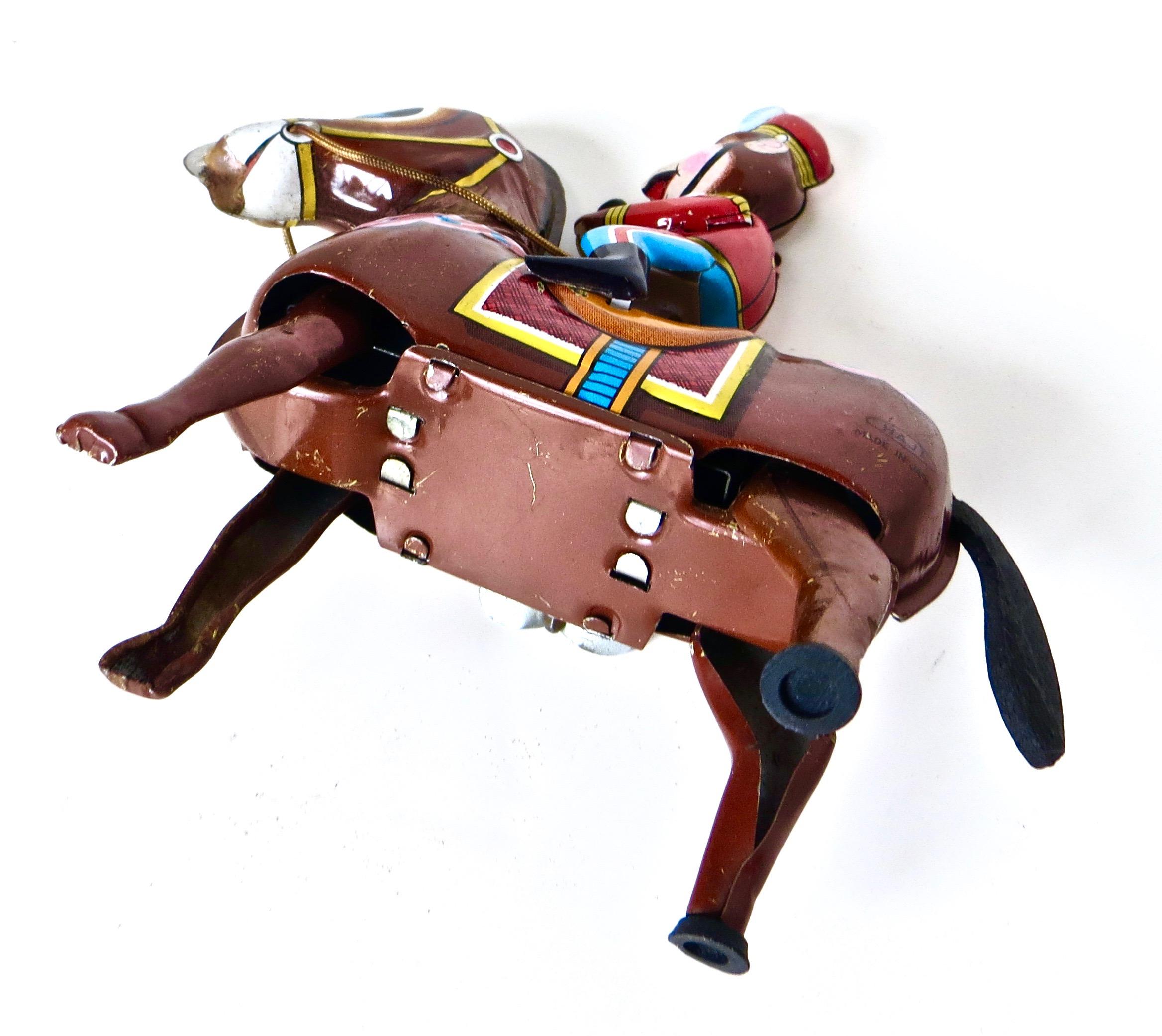 Vintage-Wind-Spielzeug aus Zinn „Monkey Riding A Horse“ von Haji Co., Japan, um 1958 (Japanisch) im Angebot