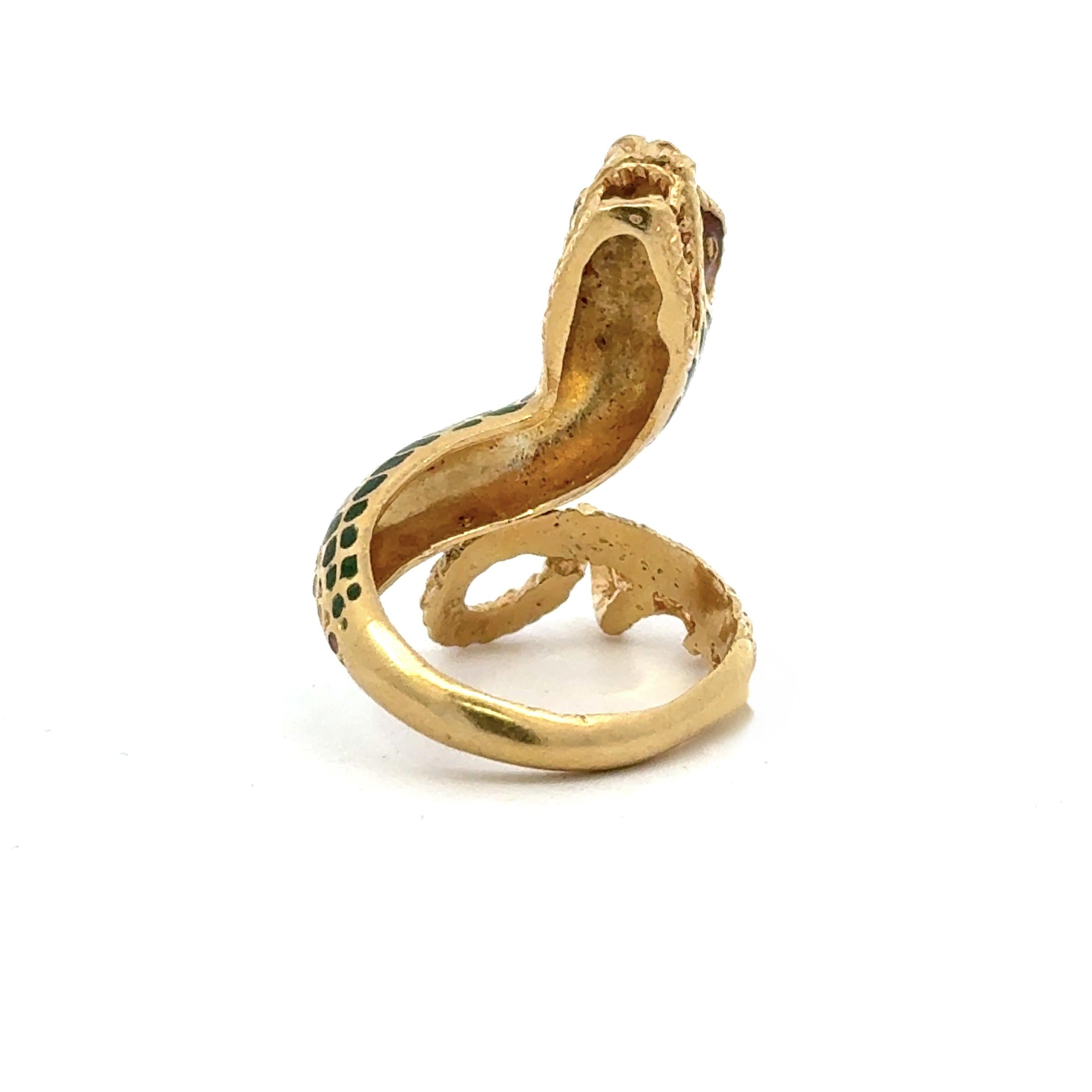 Vintage Winding Snake Ring in  18KT Yellow Gold and Enamel For Sale 6