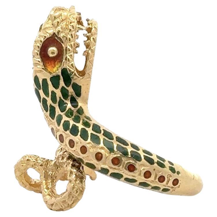 Vintage Wicklung Schlange Ring in  18KT Gelbgold und Emaille