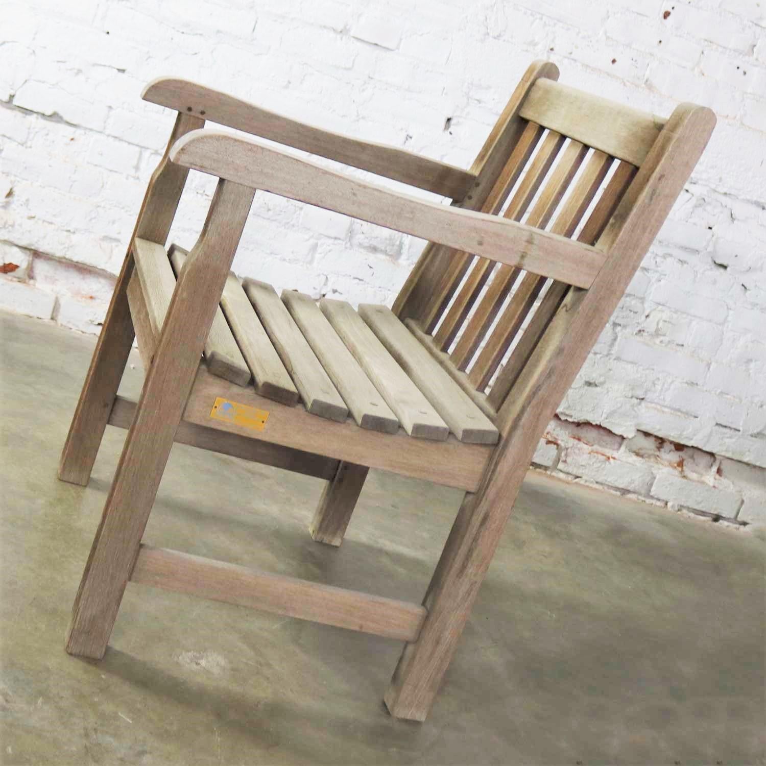 Vintage Windsor Natural Teak Outdoor Armchair with Age Patina In Good Condition In Topeka, KS