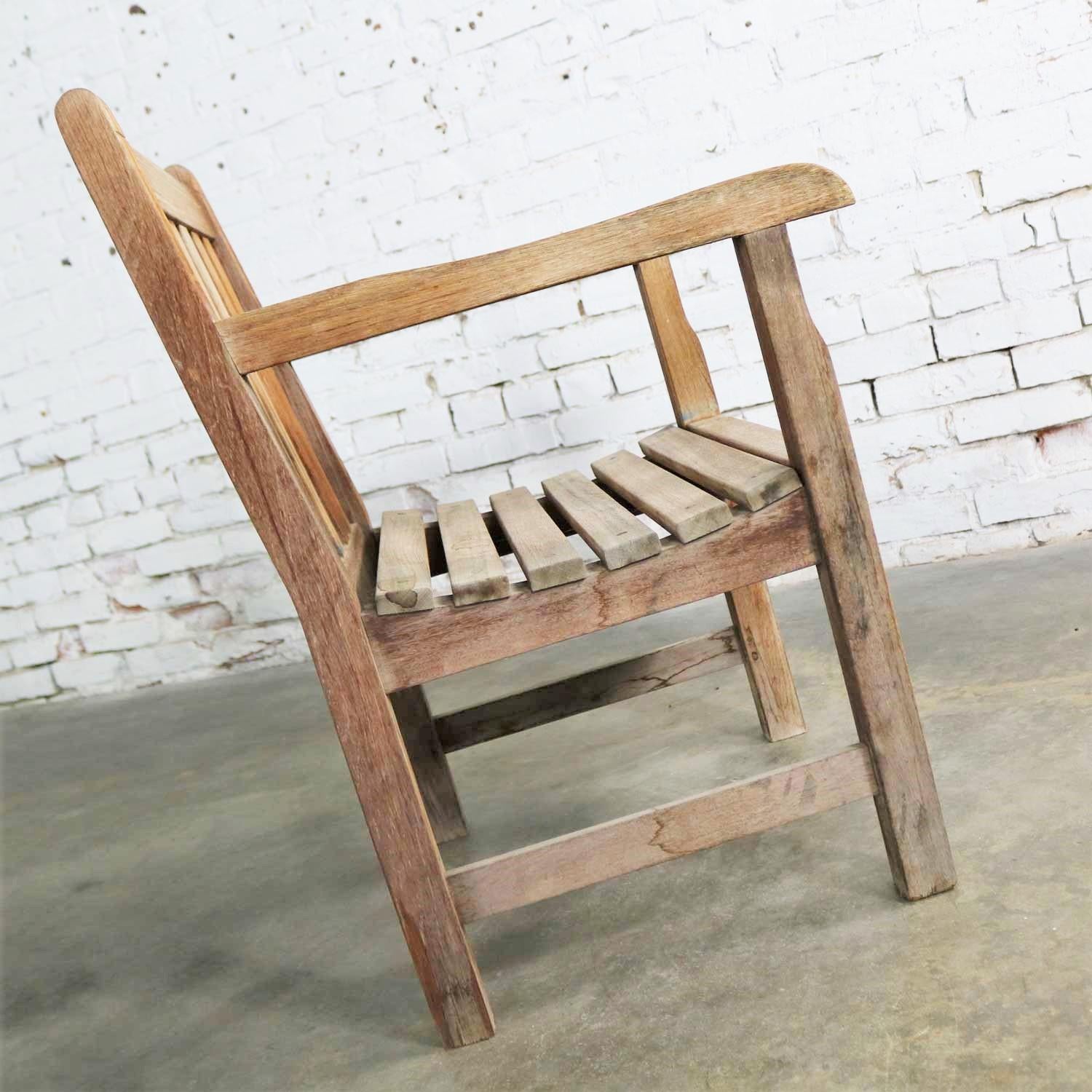 20th Century Vintage Windsor Natural Teak Outdoor Armchair with Age Patina