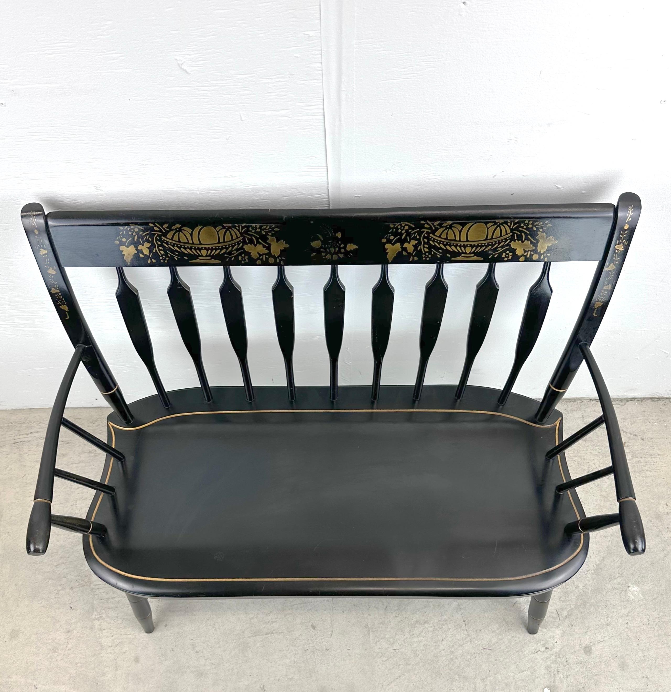 Lacquered Vintage Windsor Style Settee Bench from Nichols and Stone For Sale