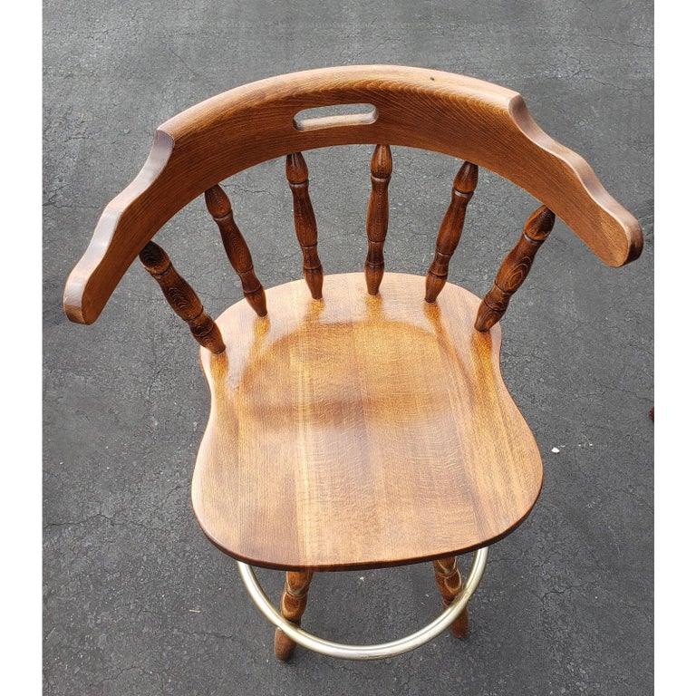 Vintage Windsor Swivel Spindle Turned Legs Bar Stools, a Pair For Sale