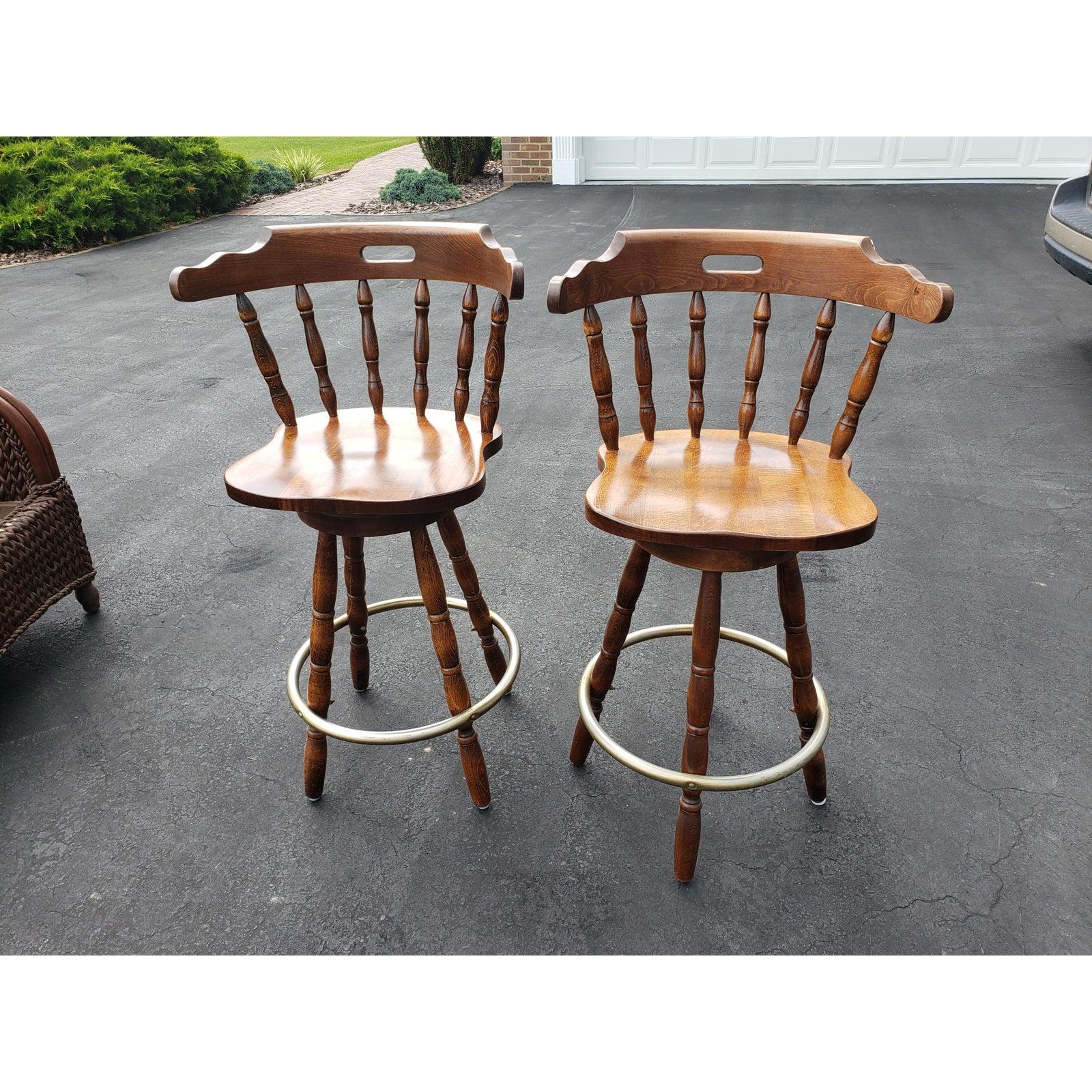 Woodwork Vintage Windsor Swivel Spindle Turned Legs Bar Stools, a Pair For Sale