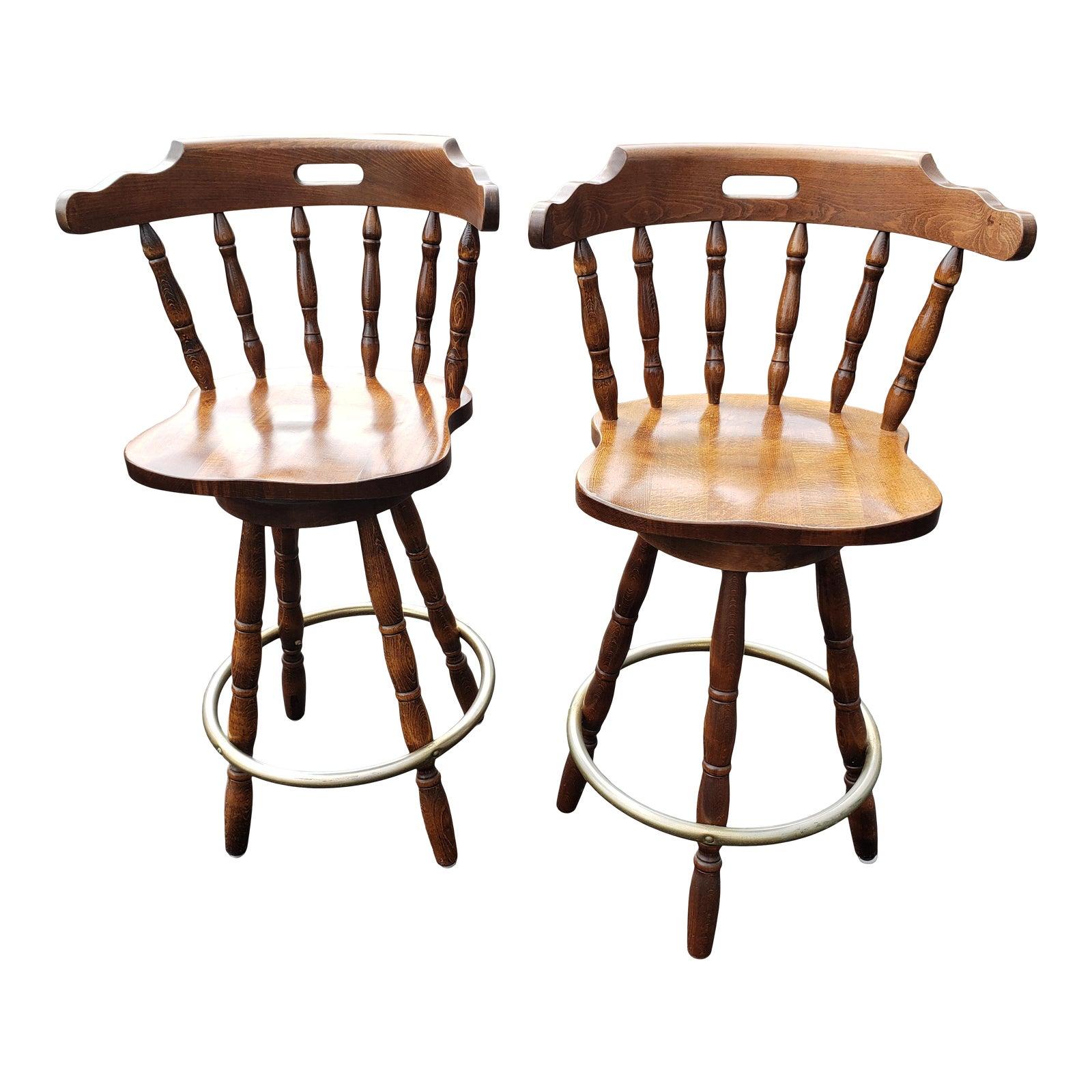 Vintage Windsor Swivel Spindle Turned Legs Bar Stools, a Pair For Sale